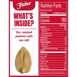 Fisher Snack Sea Salt Dry Roasted Peanuts, 36 Ounces, No Artificial Colors or Flavors