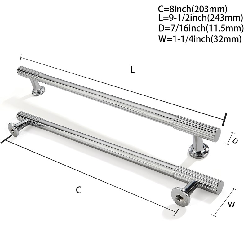 ZAUYX 10-Pack 8 Inch Hole Center Polished Chrome Cabinet Pulls