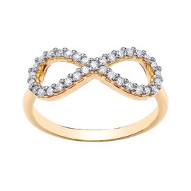 Old English Jewellers 9ct Yellow Gold on Silver CZ Infinity Crossover Eternity Ring size J - U (P)