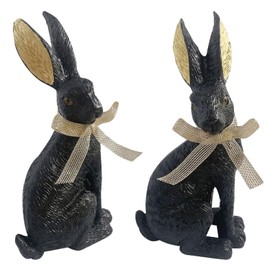 Macosa EX262059_x2 Easter Bunny Set of 2 Black Gold Polyresin 18 cm Decorative Rabbit Sculpture Easter Decoration Figure Decorative Rabbit Decoration Table Decoration