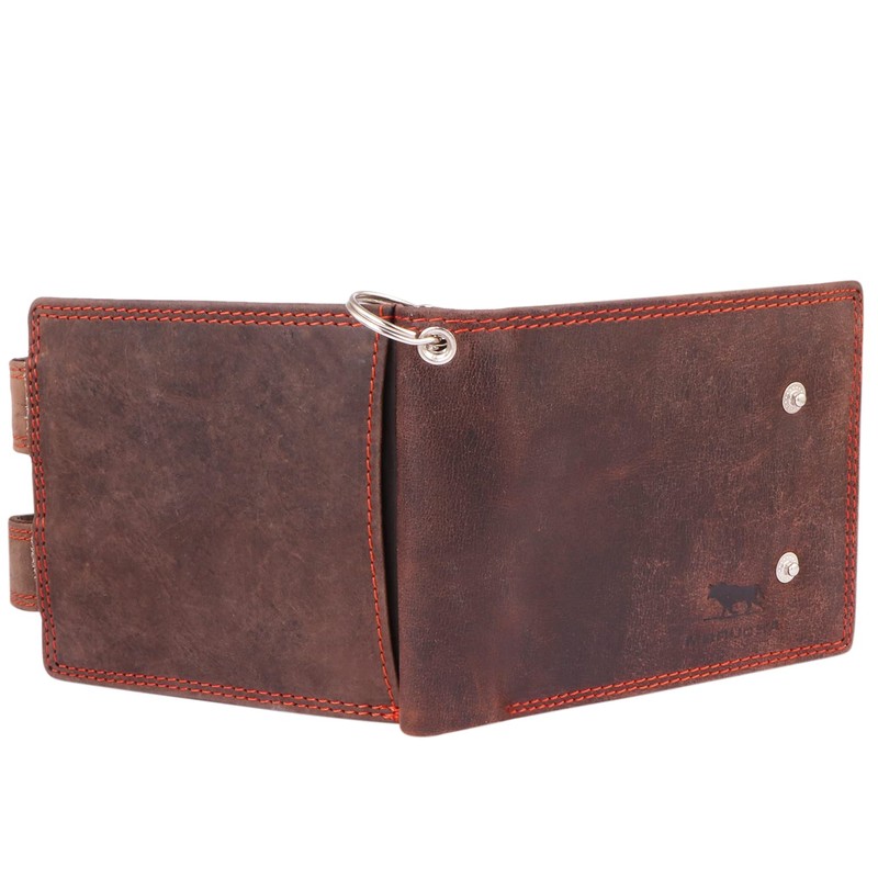 MORUCHA RFID Blocking Men's Biker Wallet Genuine Distressed Hunter Leather