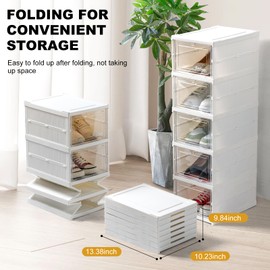 OohFaice 10 Tier Vertical Tall Narrow Shoe Rack, Corner Shoe Storage Organizer, Foldable Shoe Shelf for Closet Entryway, Free Standing Cabinet with Clear Door, Plastic Space Saving Shoe Stand, White