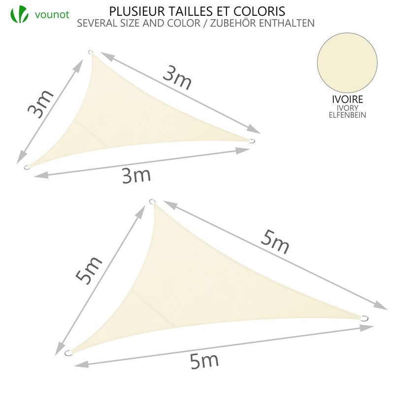 VOUNOT 3x3x3m Sun Shade Sail, Waterproof Outdoor Garden Sails Triangle