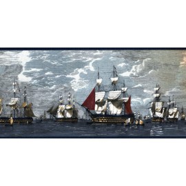 Concord Wallcoverings Wallpaper Border Nautical Pattern Ships Sea Clouds for Kid's Bedroom Playroom, Blue Gray Brown Burgundy, 15 Ft by 11.5 In GQ133B
