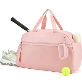 Gym Bag Sport Duffel Bags with Shoe Compartment Travel Duffle Oversize Wet Clothing Pocket Baseball for Sports with Small Headphone Bag Key Purse - Color: Pink