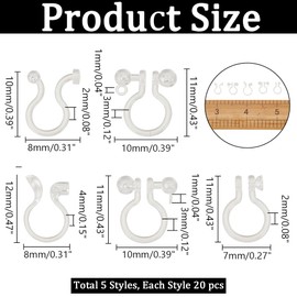 arricraft 100 Pcs Plastic Earring Components, 5 Styles Clear U Type Earring Findings Painless Clip-On Earring Findings Earring Converter for DIY Non Pierced Earring Making Supplies