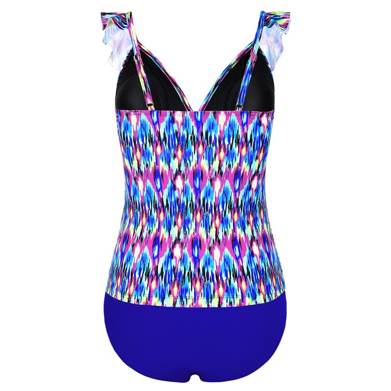 Hilor Women's Tankini Swimsuits Shirred Tummy Control Swimwear Ruffled V