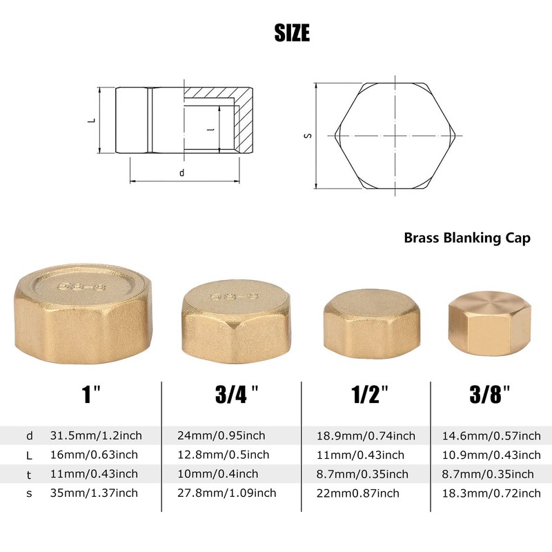 nutmanel Brass Cap 1 Inch Female Thread, Brass Blanking Plug