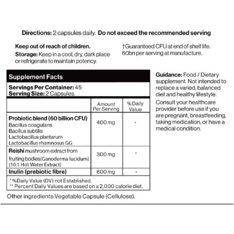 Reishi Mushroom + Probiotic Capsules – Fruiting Body Extract 3000