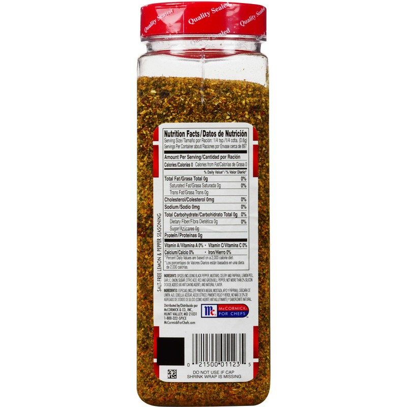 Lawry's Salt Free Lemon & Pepper Seasoning, 19 oz -
