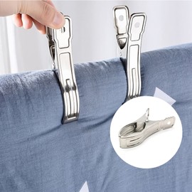 RICISUNG Futon Shears, Set of 4, Clothespins, Stainless Steel, Strong Clips, Strong Clips, Windproof, Large Size, For Drying Clothes, Comforters, Clothes, Socks, Towels, Shoes, Etc. 4.7 x 0.9 inches (12 x 2.3 cm)