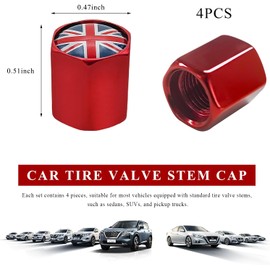 4 PIEZAS Tapones para Válvula de Neumático de Coche, Cubierta de Válvula de Rueda de Zinc con Diseño de Bandera Nacional Británica, Tapa Antidesgaste con Bandera de Inglaterra, Decoración de