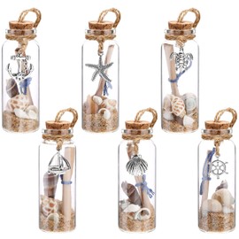 Qunclay 6 Pcs Glass Bottle Beach Ornaments Nautical Coastal Beach Decorations for Christmas Ocean Glass Jar Hanging Ornaments with Seashell Message Sand for Sea Theme Car Supply
