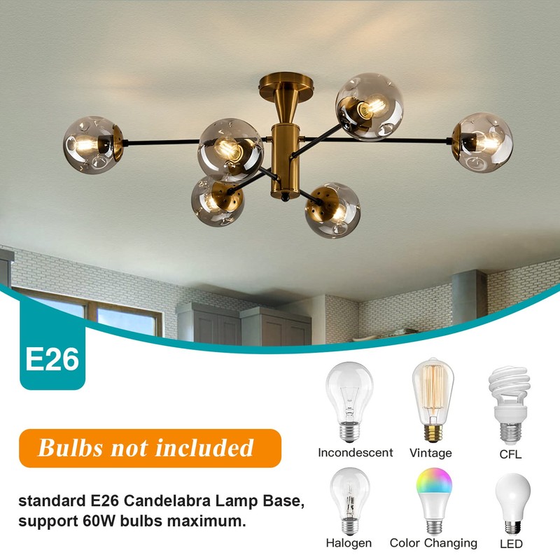 hesoge Modern Semi Flush Mount Ceiling Light Fixture 6-Light Sputnik
