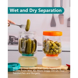 ZENS Pickle Jar with Strainer Flip, 2 Pack 51oz Pickle Container Pickle Juice Separator Hourglass Jar for Olive Keeper, Leakproof Pickle Holder Jars for Pickling Dill Sliced Storage, Gifts for Mom
