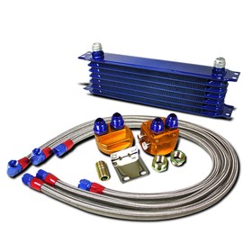 Auto Dynasty Universal Blue Aluminum 7-Row Engine Oil Cooler + Oil Filter Relocation Kit