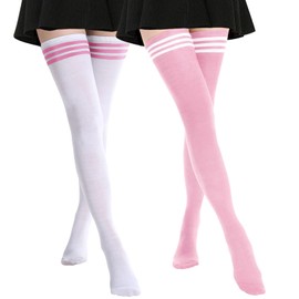 AQOKKA Extra Long Thigh High Socks for Women Striped Over Knee Thigh Socks Long Boot Thigh High Stockings Leg Warmers