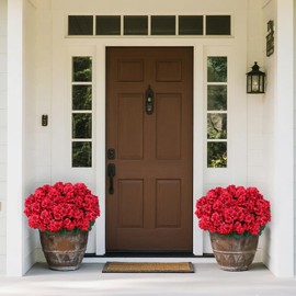 16 Bundles18" Artificial Geranium Flowers for Outdoor Spring Summer Decoration,Fake Silk Geranium Faux Plants UV Resistant for Front Door Planter Outside Home Garden Balcony Yard Porch Decor (Red）