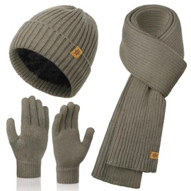 KUIRAN Winter Fleece lined Beanie Hats Scarf for Men and Women with Touchscreen Gloves