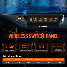 MNJ MOTOR 6 Gang Wireless Switch Panel - Multifunction Offroad Switches with 4 Light Memory Function, Toggle Switches Universal Circuit Control Relay System Switch Box for Boat Truck SUV ATV UTV Car
