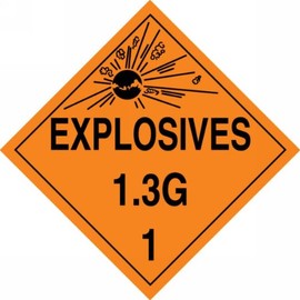 Accuform MPL122VP1 Plastic Hazard Class 1/Division 3G DOT Placard, "Explosives 1.3G 1" with Graphic, 10-3/4" Width x 10-3/4" Length, Black on Orange