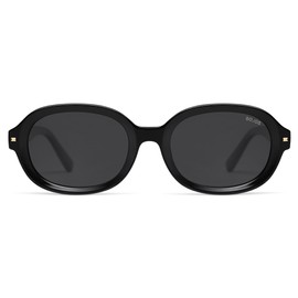 SOJOS Retro Vintage Oval Polarized Sunglasses Womens Mens 80s 90s Trendy Round Sunnies SJ2603, Black/Grey