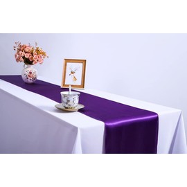 CNFQ 10 Satin Table Runners for Wedding Room Decoration 275 cm x 30 cm (Dark Purple)