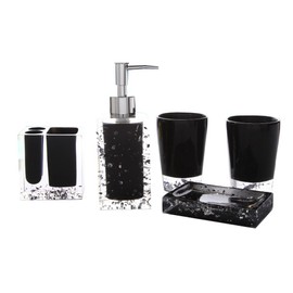 LUANT Resin Soap Dish, Soap Dispenser, Toothbrush Holder & Tumbler Bathroom Accessory 5 Piece Set (Black)