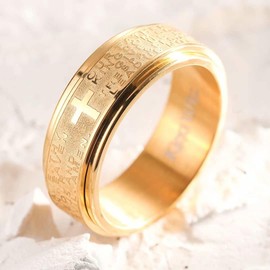 King Will 8mm Gold Stainless Steel Ring Lord's Prayer Rotatable Ring Men Wedding Band Rings Comfort Fit 14