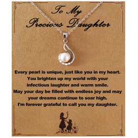 YEETONDA to My Daughter Necklace from Mom, College High School Graduation Gifts for Her, Daughter Gifts from Mom, Birthday Gifts For Teen Girls Christmas 2024, Silver Fresh Water Pearl Jewelry