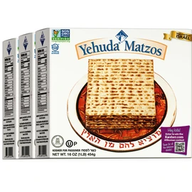 Yehuda Passover Matzo, 1lb (3 Pack) | Crisp & Airy Square Matzo Crackers | Just 2 Ingredients | Kosher for Passover