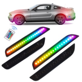ATROVI RGB LED Side Marker Lights Compatible with Fo-rd Mus-tang 2010 2011 2012 2013 2014, Front Rear Fender Bumper, 16 Color 4 Modes RGB Side Marker Lamps Smoked Lens with 24-Key Remote, 4PCS