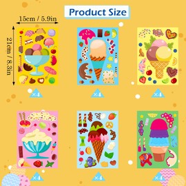 Conzon 24PCS Ice Cream Make a Face Stickers, Cute Summer Dessert Mix and Match Sticker Party Games, Make Your Own Ice Cream Stickers DIY Crafts for Summer Party Supplies School Reward Birthday Gifts