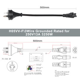 Clover Lead Cable IEC C5 Power Supply Cord 3 prongs Cables AC Power Cords (Black, 0.5M 1 Pack)