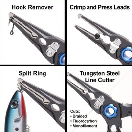 Fishing Pliers, Titanium Jaws, Cuts Lines Braided and Fluorocarbon, Hook Remover, Aluminum Pliers for Ocean Fishing, Fly Fishing, Ice Fishing Tool
