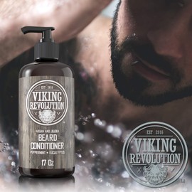 Viking Revolution Viking Revolution Beard Conditioner w/Argan & Jojoba Oils - Softens & Strengthens - Natural Peppermint and Eucalyptus Scent- Beard Conditioner w/Beard Oil (17oz Conditioner)