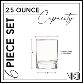 Vikko 2.5 Ounce Shot Glasses, Set of 6 Small Liquor Glass, Spirit Glasses, Durable Tequila Bar Glasses For Alcohol and Espresso Shots