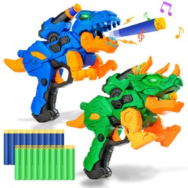 2 Pack Dinosaur Blaster Guns for Nerf Stocking Stuffers for Kids with 20 Foam Bullets Darts for Christmas Birthday Gifts for 4,5,6,7,8 Years Old Kids