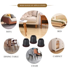 16 Pcs Chair Leg Floor Protectors for Hardwood Floors 1 Inch Silicone Black Furniture Leg Cover with Felt Pads