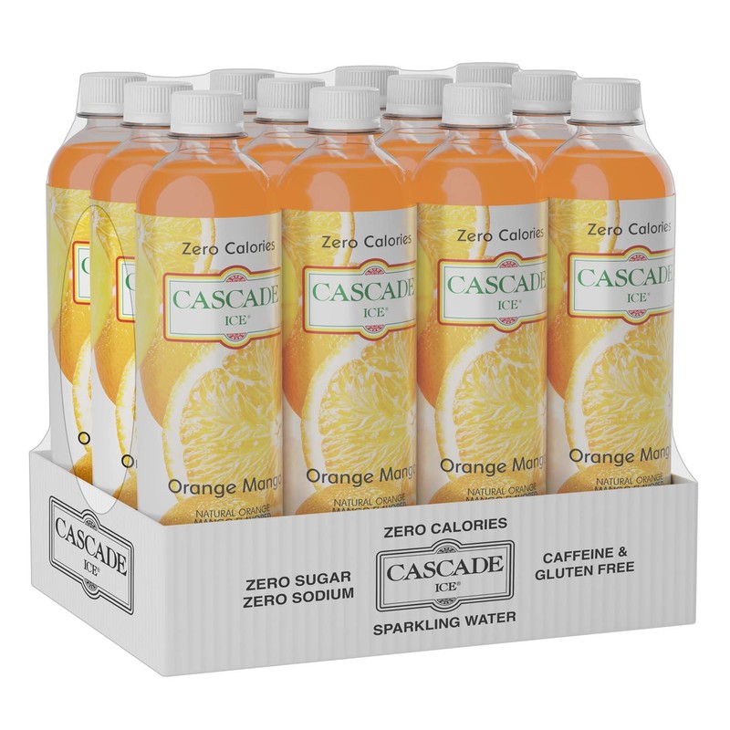 Cascade Ice Sparkling Water, Orange Mango, 17.2 Fl Oz (Pack