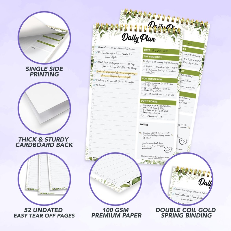 Decorably Daily Planner Pad Minimalist - Daily To Do List