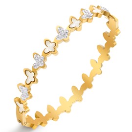 oiasse Gold Bracelet for Women, 18K Gold Titanium Steel Butterfly Cross Clover Heart Snake Bracelets Gifts for Women Teen, One Size, Stainless Steel, Cubic Zirconia