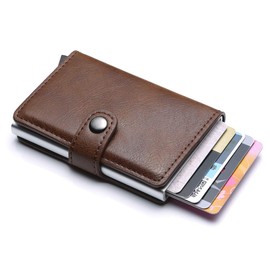 Munixi Credit Card Holder Leather Slim Wallet RFID Blocking Pop Up Aluminum Card Case High Capacity Credit Cards Wallet (Brown (Single Box))