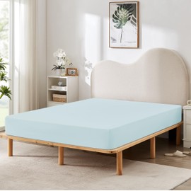 HBHLFZ Queen Fitted Sheet Only, Soft Breathable Bottom Sheet - 60"x80" Deep Pockets Queen Size Fitted Sheet - All Around Stretch Fit, Wrinkle Resistant, Colorfast - Easy Care, Light Blue