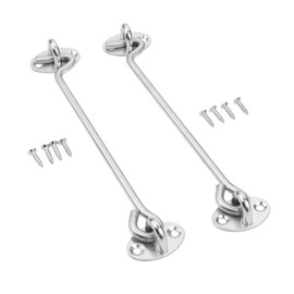 DRELD Pack of 2 Stainless Steel Cabin Hooks with Eyelet, 20 cm Door Hooks with 8 Screws Gate Hook Lock Latch Door Storm Hook for Roller Shutters, Sheds, Sliding Doors, Garage Door, Window (8