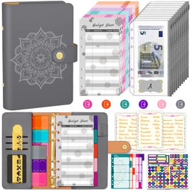 Aocii Budget Planner German Budget Binder A6 - Budget Planner Financial Planner, Household Book with Money Compartments, Money Saving Folder, Cash Stuffing German, Money Organiser (Mystical Grey)