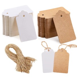 Gtwinsone Pack of 200 Gift Tags Kraft Paper Tags Labels Craft Tags with Jute String Paper Tags Blank for Labelling Rectangular 3 x 5 cm Brown and White