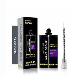 Epoxy Grout Dark Gray 13.5 fl oz ｜Water & Stain Resistant & Zero Maintenance｜1:1 Auto-Mix Technology｜24hr Ready-to-Use｜Perfect for Shower Kitchen Pool | 10 Pearl Finishes for Tile & Stone