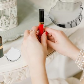 THJOPOKEEL Espejo Plegable Compacto Forma De Gato Espejo De Bolsillo De Viaje Espejo De Maquillaje Espejo De Doble Cara para Bolso De Oficina         