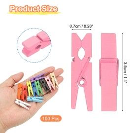PATIKIL 1.4" Wooden Colored Clothes Pins, 100Pcs Mini Colorful Wooden Clothes Clips Strong Grip Photo Clips for Pictures Hanging Clothes Decorative Crafts, Pink